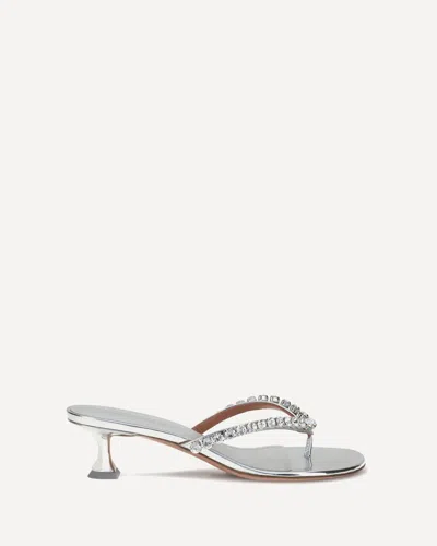 Amina Muaddi Sabot Infradito Gigi In Pelle Argento  Donna In Metallic