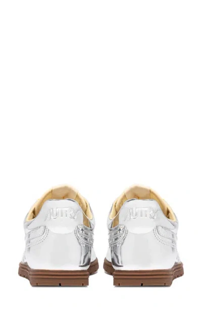 Autry Front Lace Sneakers In Bright Yellow And Shiny Silver In Multi