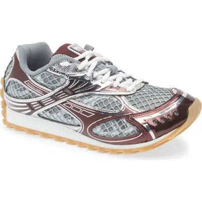Bottega Veneta Orbit Metallic Net Runner Sneakers In Burgundy