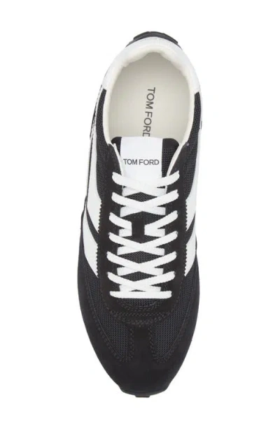 Tom Ford Suede Sneakers With Contrast Panels And Flat Sole In Black