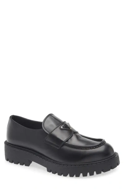 Prada Monolith Leather Loafers In Black