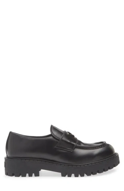 Prada Monolith Leather Loafers In Black