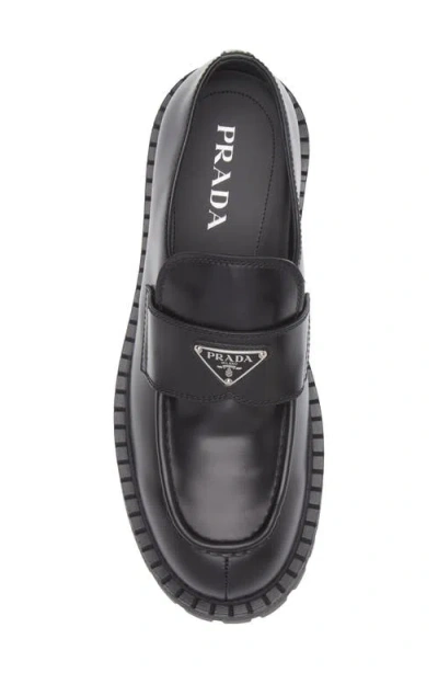 Prada Monolith Leather Loafers In Black