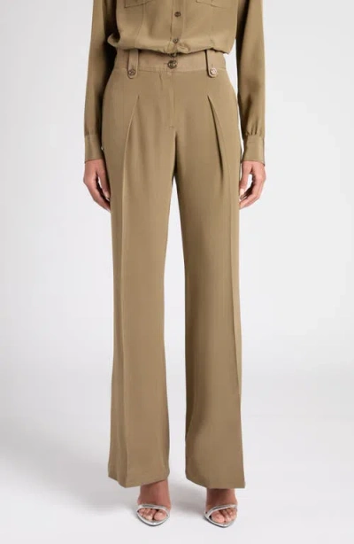 Tom Ford Pleated Wide Leg Silk Crêpe De Chine Pants In Green