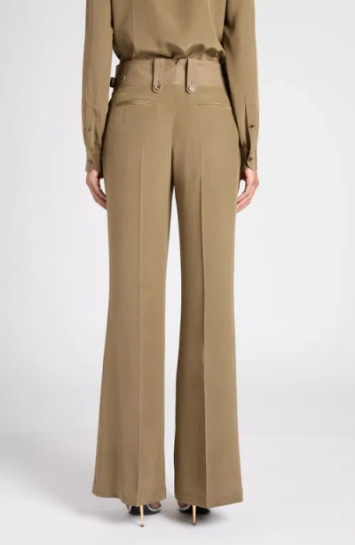 Tom Ford Pleated Wide Leg Silk Crêpe De Chine Pants In Green