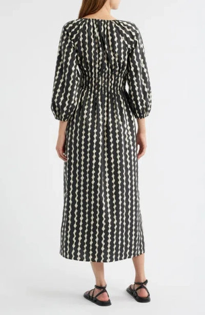 Rails Paio Abstract Print Long Sleeve Midi Dress In Painted Noir In Black