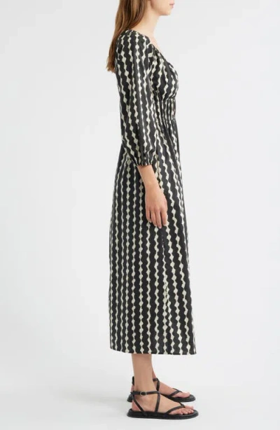 Rails Paio Abstract Print Long Sleeve Midi Dress In Painted Noir In Black