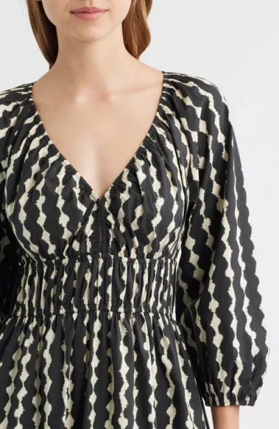 Rails Paio Abstract Print Long Sleeve Midi Dress In Painted Noir In Black