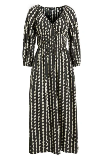 Rails Paio Abstract Print Long Sleeve Midi Dress In Painted Noir In Black