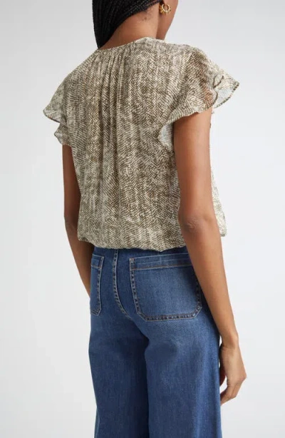 Ramy Brook Teresa Flutter Sleeve Top In Olive Baja Dot Print In Green