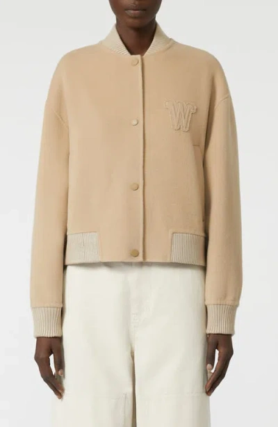 Weekend Max Mara Omens Camel Zelante Logo-embroidered Wool-blend Bomber Jacket In Gold
