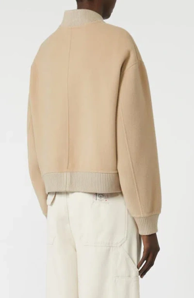 Weekend Max Mara Omens Camel Zelante Logo-embroidered Wool-blend Bomber Jacket In Gold