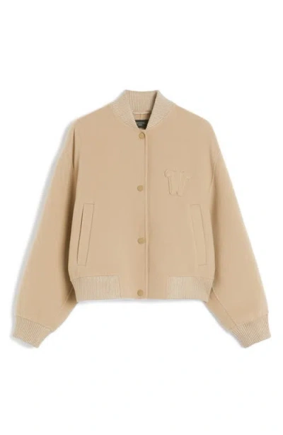 Weekend Max Mara Omens Camel Zelante Logo-embroidered Wool-blend Bomber Jacket In Gold