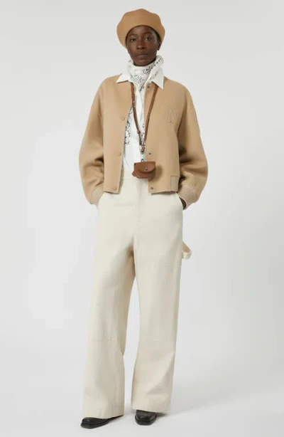 Weekend Max Mara Omens Camel Zelante Logo-embroidered Wool-blend Bomber Jacket In Gold