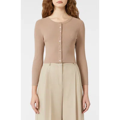 Weekend Max Mara Magiaro Cropped Rib Knit Cardigan In Brown