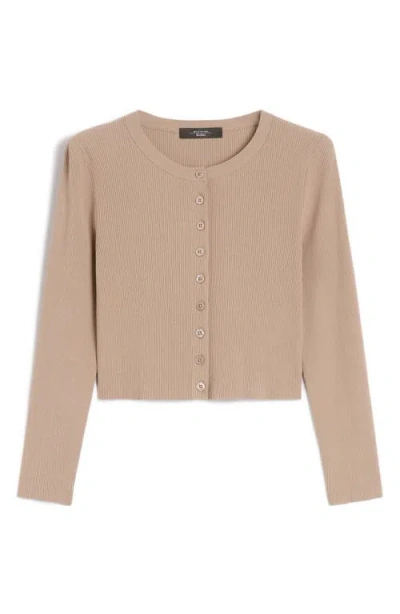 Weekend Max Mara Magiaro Cropped Rib Knit Cardigan In Brown