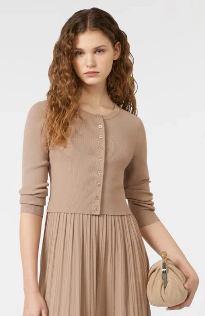 Weekend Max Mara Magiaro Cropped Rib Knit Cardigan In Brown