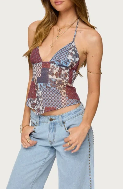 Edikted Mixed Patchwork Backless Halter Tank In Multi