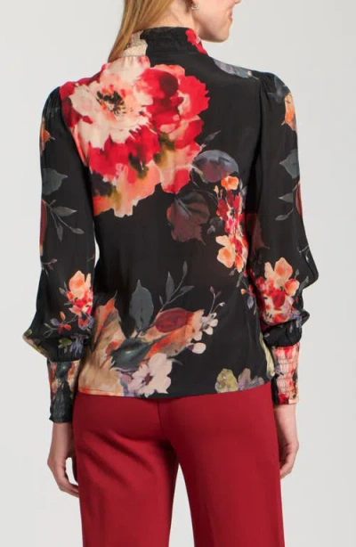Apny Puff Shoulder Button Front Top In Multi