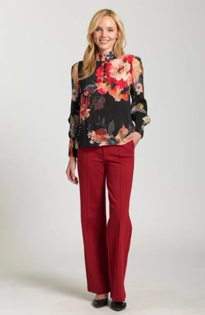 Apny Puff Shoulder Button Front Top In Multi