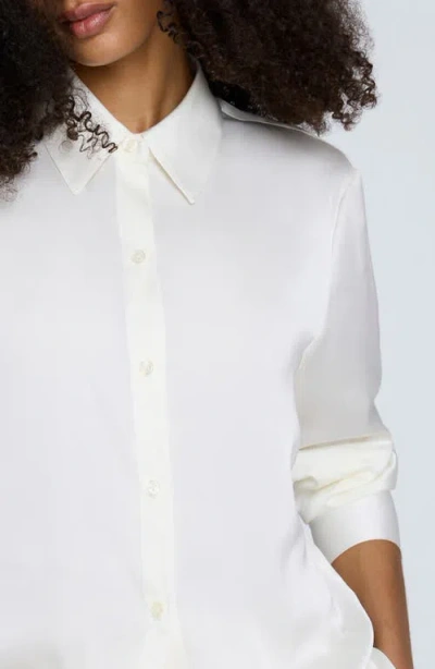 Kenneth Cole Satin Button Front Blouse In White