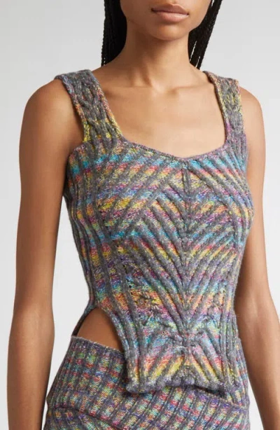 Paolina Russo Warrior Corset Mixed Stitch Wool Blend Sweater Tank In Multi