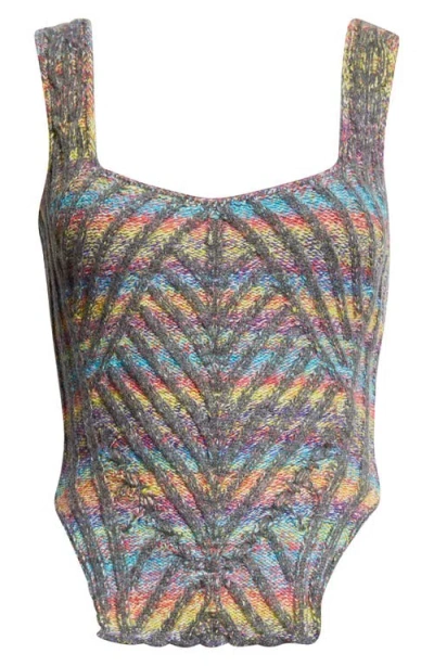 Paolina Russo Warrior Corset Mixed Stitch Wool Blend Sweater Tank In Multi