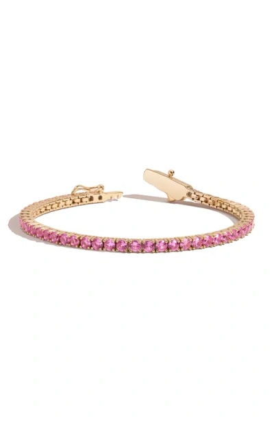Aurate New York Pink Sapphire Tennis Bracelet In Yellow