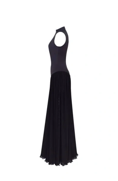 Milla Elegant Mock Neck Maxi Dress In Blue