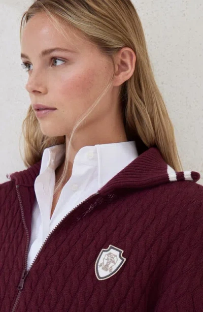 Brunello Cucinelli Red Cardigan With Bicolor Collar And Logo Patch On The Front In Red