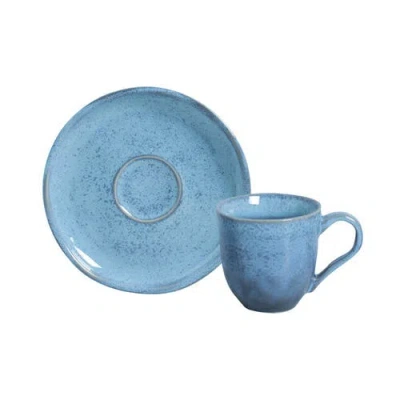 Porto Brasil Stoneware Coffee Cup And Saucer Set, Service For 6 In Blue