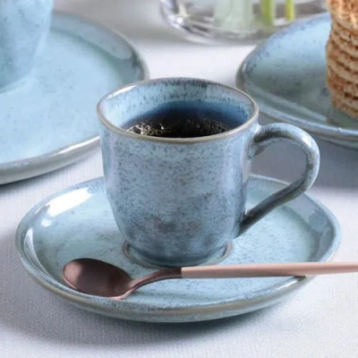 Porto Brasil Stoneware Coffee Cup And Saucer Set, Service For 6 In Blue