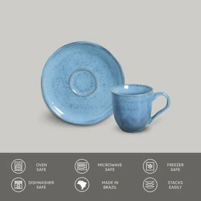 Porto Brasil Stoneware Coffee Cup And Saucer Set, Service For 6 In Blue