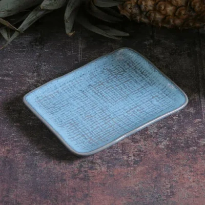 Porto Brasil 7" Stoneware Rectangular Juta Platters, Set Of 4 In Blue