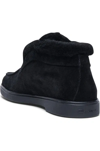 Santoni Fortune Shearling Suede Loafer Booties In Black
