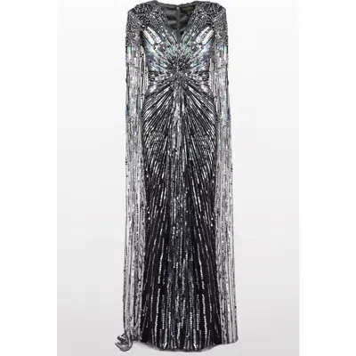 Jenny Packham Gold Rush Cape-effect Embellished Tulle Gown In Black