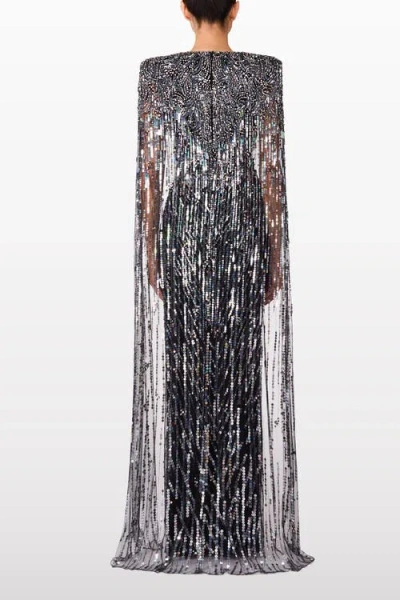 Jenny Packham Gold Rush Cape-effect Embellished Tulle Gown In Black