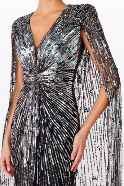 Jenny Packham Gold Rush Cape-effect Embellished Tulle Gown In Black