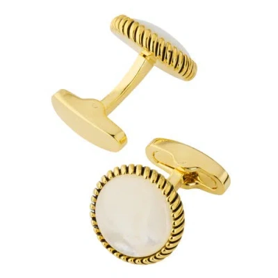 Link Up Round Cufflinks With Texture Border In Gold