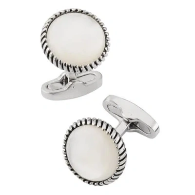 Link Up Round Cufflinks With Texture Border In Metallic