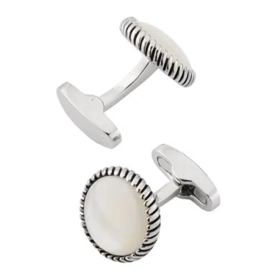 Link Up Round Cufflinks With Texture Border In Metallic