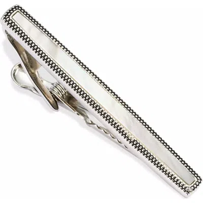 Link Up Dotted Frame Mother Of Pearl Strip Short Tie Bar In Metallic