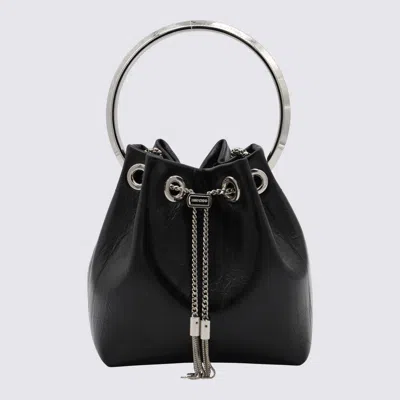 Jimmy Choo Eyelet Chain Bucket Bag With Metallic Handle In Black
