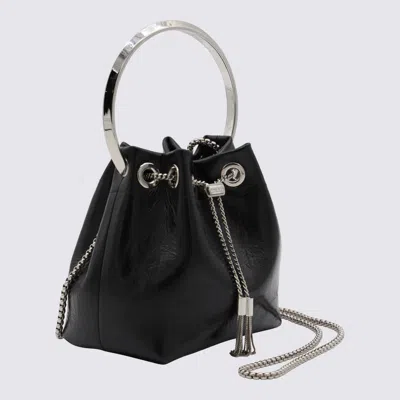 Jimmy Choo Eyelet Chain Bucket Bag With Metallic Handle In Black