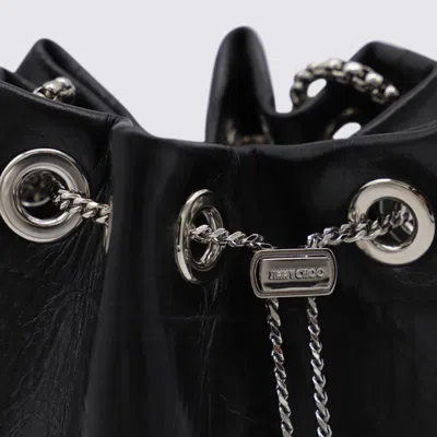 Jimmy Choo Eyelet Chain Bucket Bag With Metallic Handle In Black