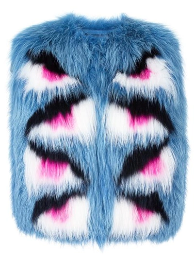 Fendi Bag Bugs Fox Fur Gilet - Blue