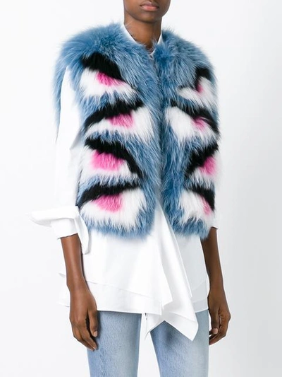 Shop Fendi Bag Bugs Fox Fur Gilet - Blue