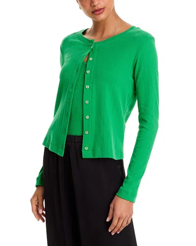 Leset Pointelle Crewneck Cardigan In Green