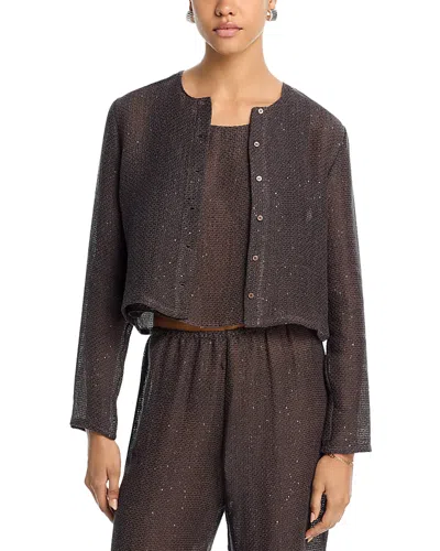 Leset Stella Crew Cardigan In Brown