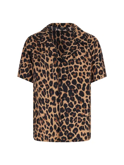 Balmain Leopard Print Silk Bowling Shirt In Brown